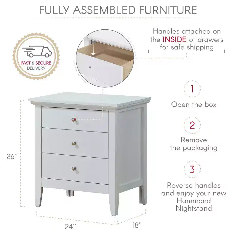 Comodino con 1 cassetto, finitura rovere, 66 cm A x 61 cm L x 46 cm P