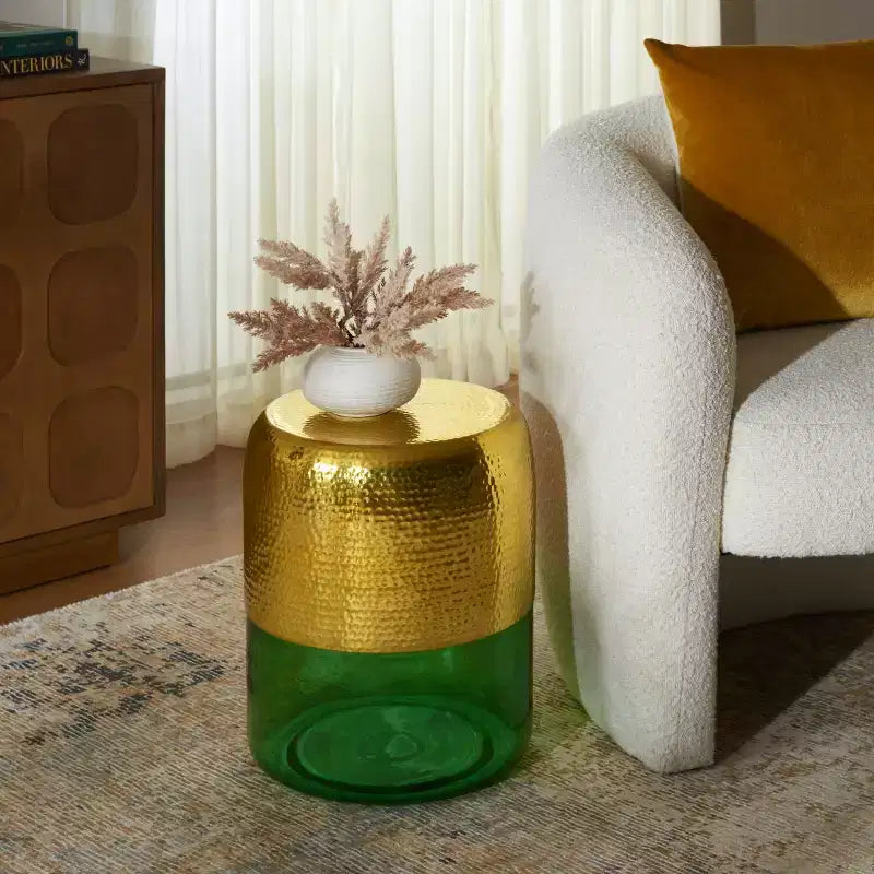 Tavolino rotondo d'accento – Oro Champagne e Verde