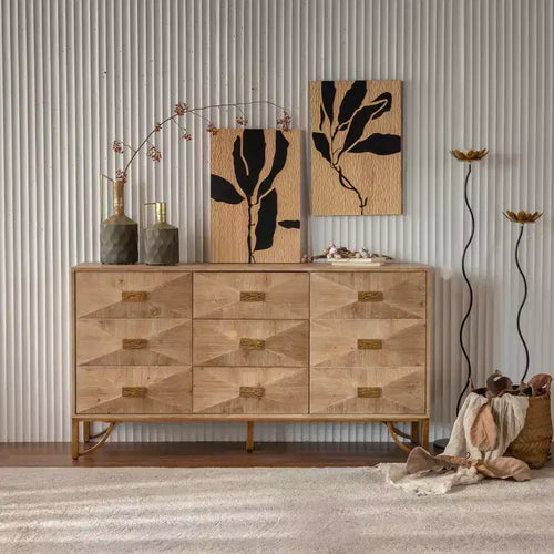 GDFStudio Kipling 3-Drawer and 2-Shelf Wood 59.44 Sideboard Buffet