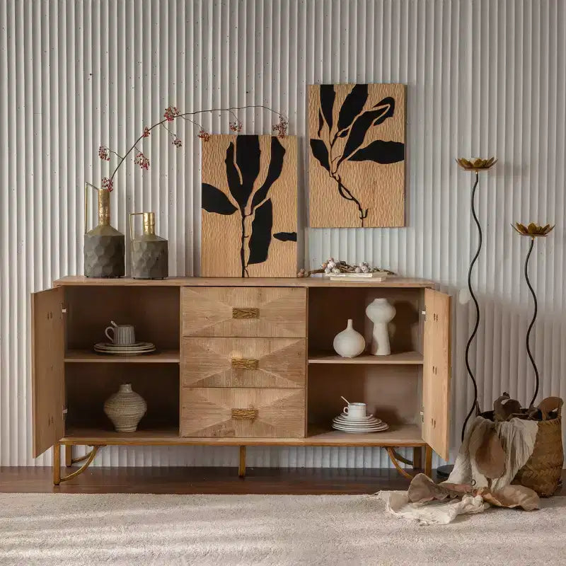Credenza in legno con 3 cassetti e 2 ripiani, 151 cm