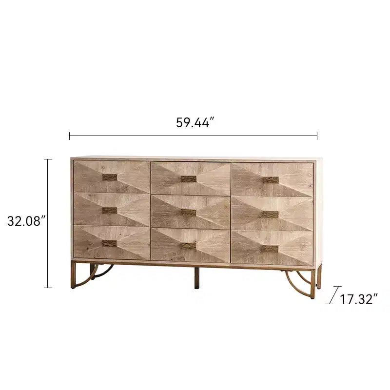Credenza in legno con 3 cassetti e 2 ripiani, 151 cm