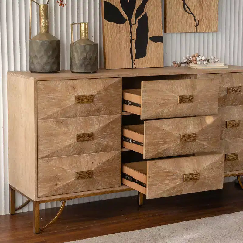 Credenza in legno con 3 cassetti e 2 ripiani, 151 cm