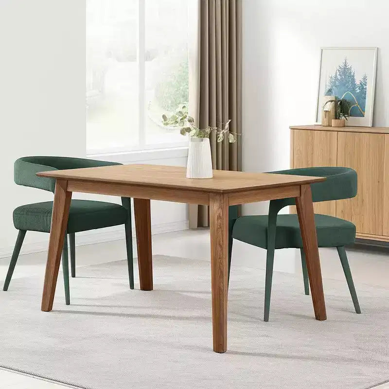 Set di due sedie da pranzo laterali in lino verde imbottito con schienale aperto, senza braccioli, struttura in metallo