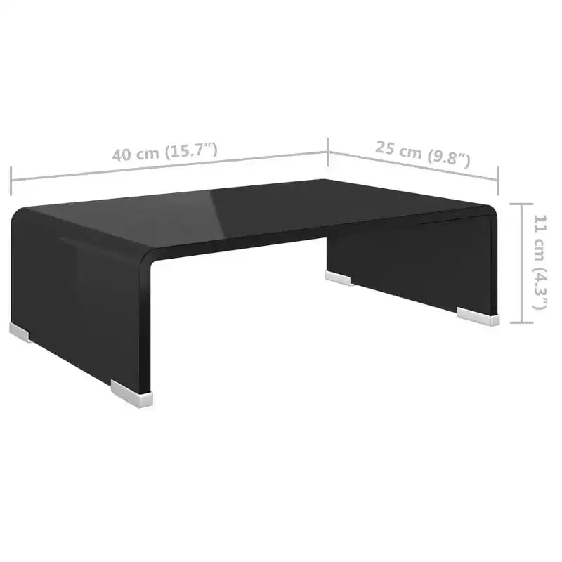 Supporto TV e Rialzo Monitor in Vetro Temperato Nero, 15.7"L x 39.4"P x 4.3"H