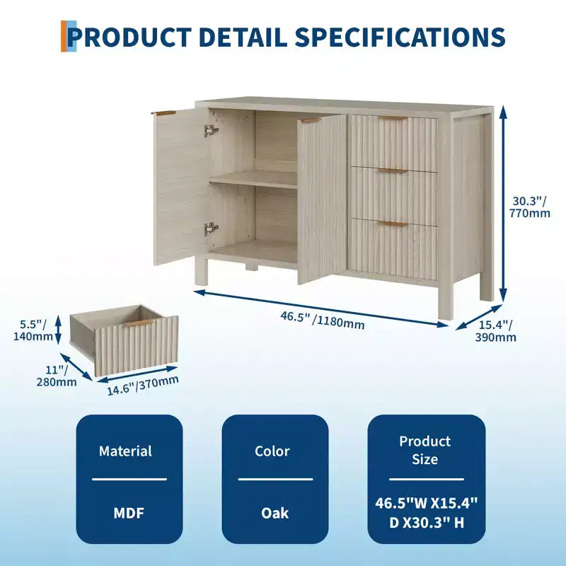 Credenza in legno con 3 cassetti e 2 ante