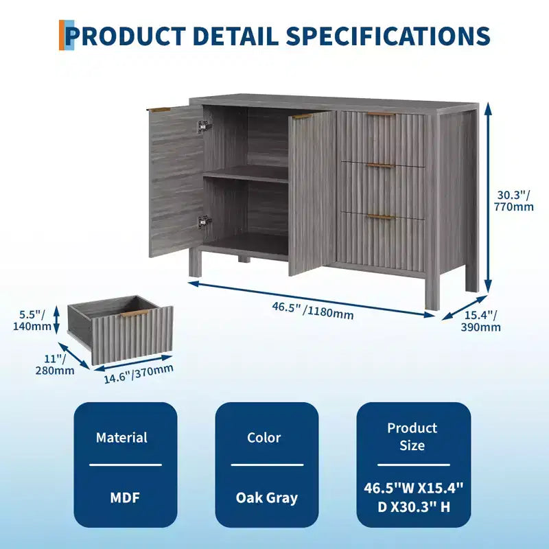 Credenza in legno con 3 cassetti e 2 ante