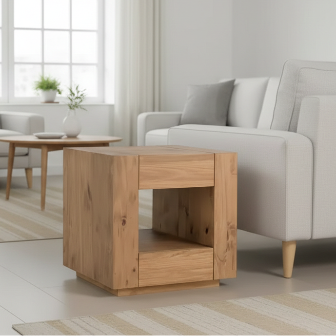 Royal Hampton End Table, 1 Inner Shelf, Drawers, Brown Oak Wood Frame, 24 Inch