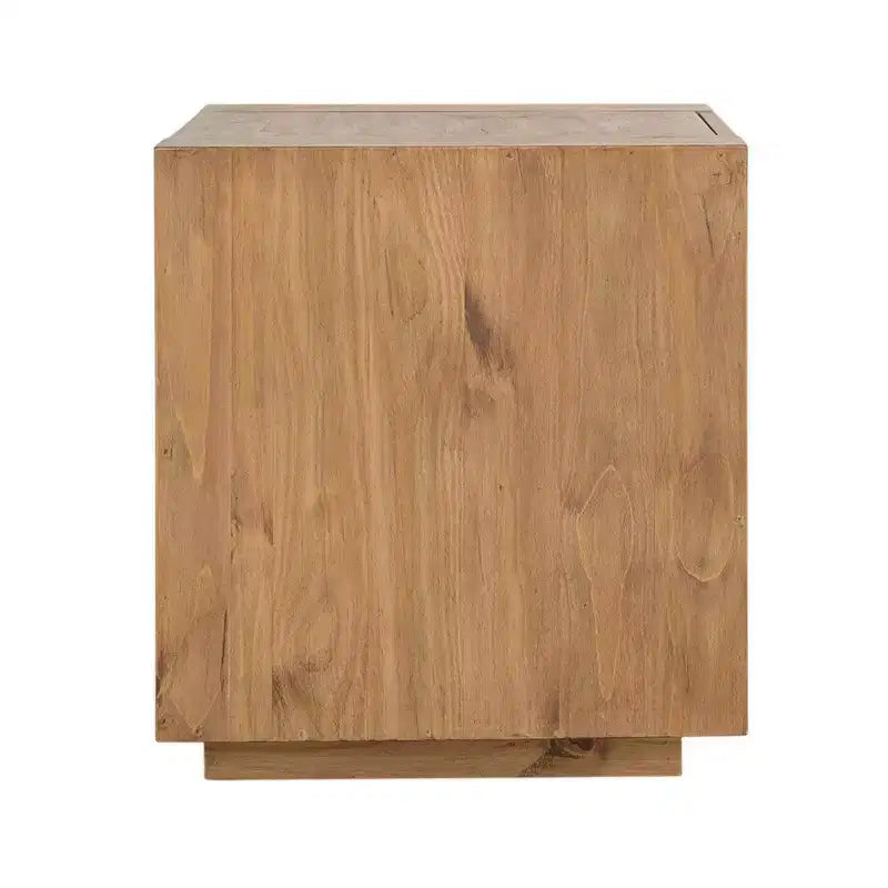 Tavolino quadrato in legno con cassetto e ripiano aperto