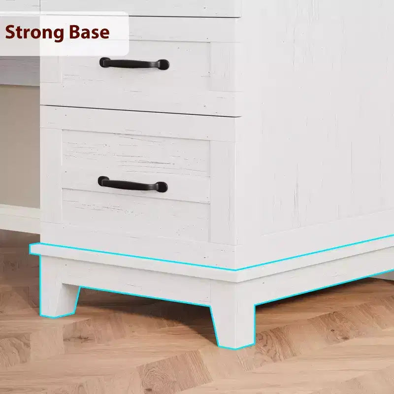 Scrivania da ufficio con cassetti e stazione di ricarica, scrivania per computer in legno da 136 cm con schedario