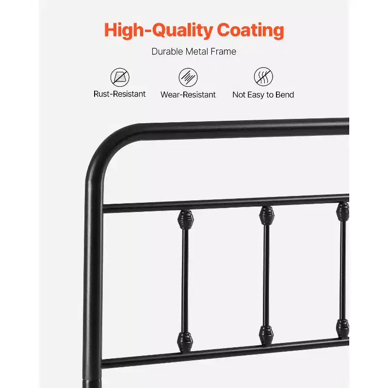 Testiera in metallo Queen Size con altezza regolabile, Nera, 151,5 cm L x 103 cm H