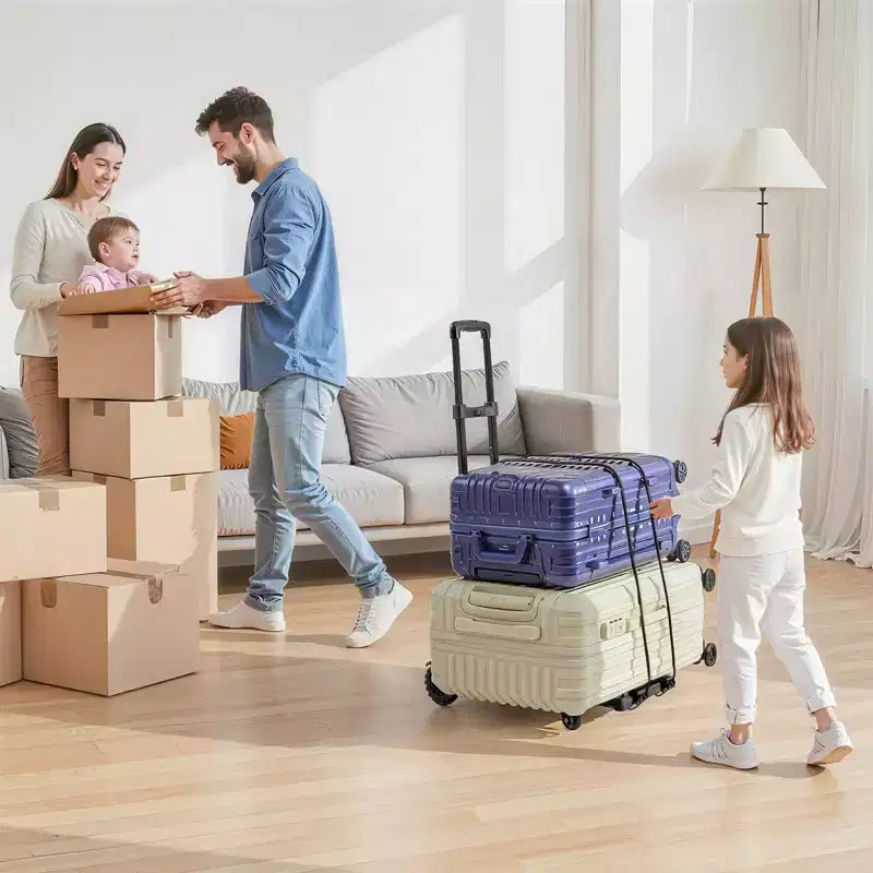 Carrello Pieghevole con 4 Ruote, Capacità 130 kg, Base Espandibile e 2 Corde Elastiche, Nero