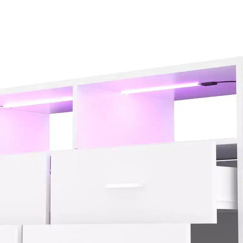 Cassettiera con luci LED e prese di corrente, mobile TV a 4 cassetti per camera da letto