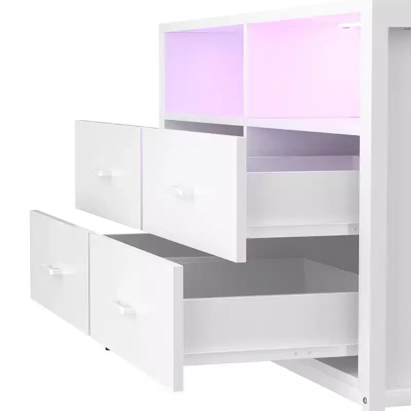 Cassettiera con luci LED e prese di corrente, mobile TV a 4 cassetti per camera da letto