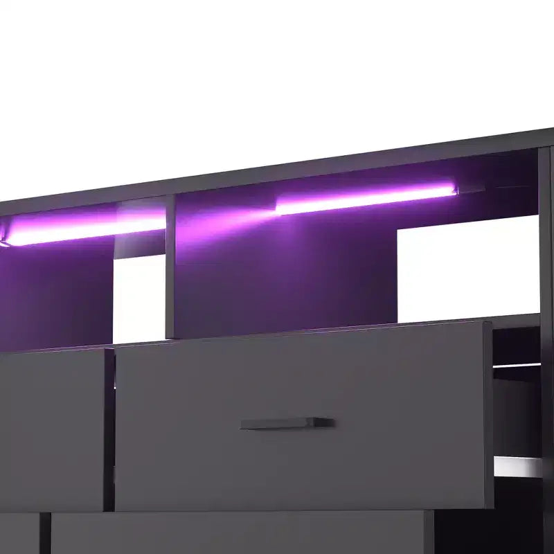 Cassettiera con luci LED e prese di corrente, mobile TV a 4 cassetti per camera da letto