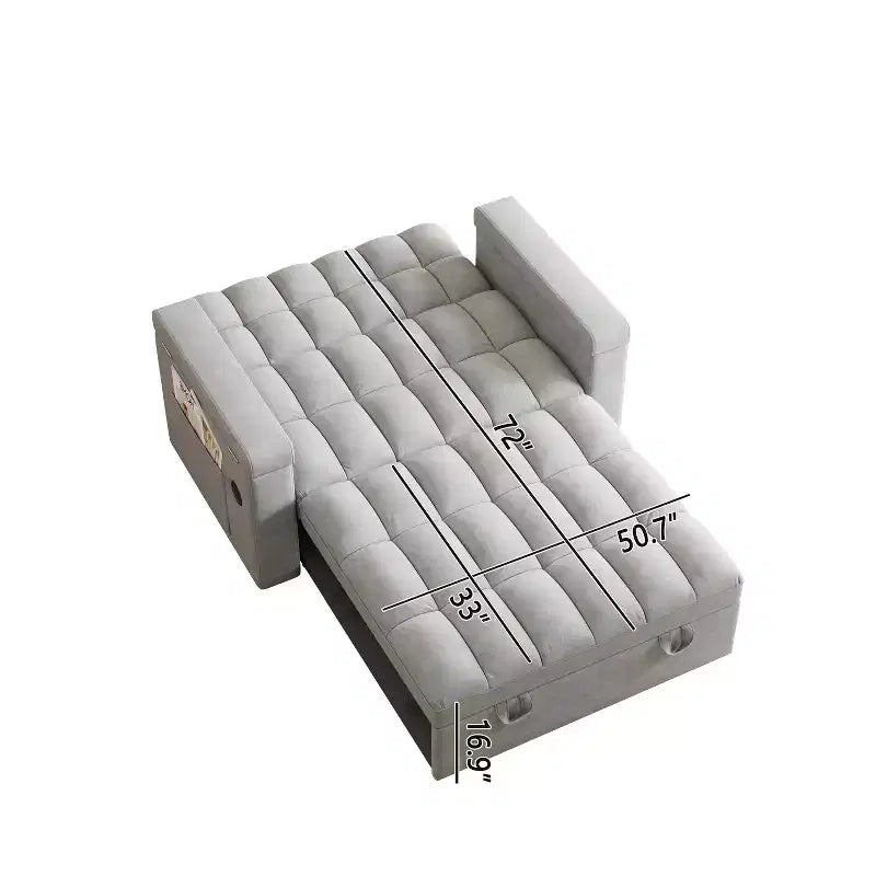 Divano Letto Pieghevole 3-in-1 in Velluto da 65" con Schienale Regolabile, Scrivania Estraibile, Porta USB e Contenitore, Grigio Chiaro