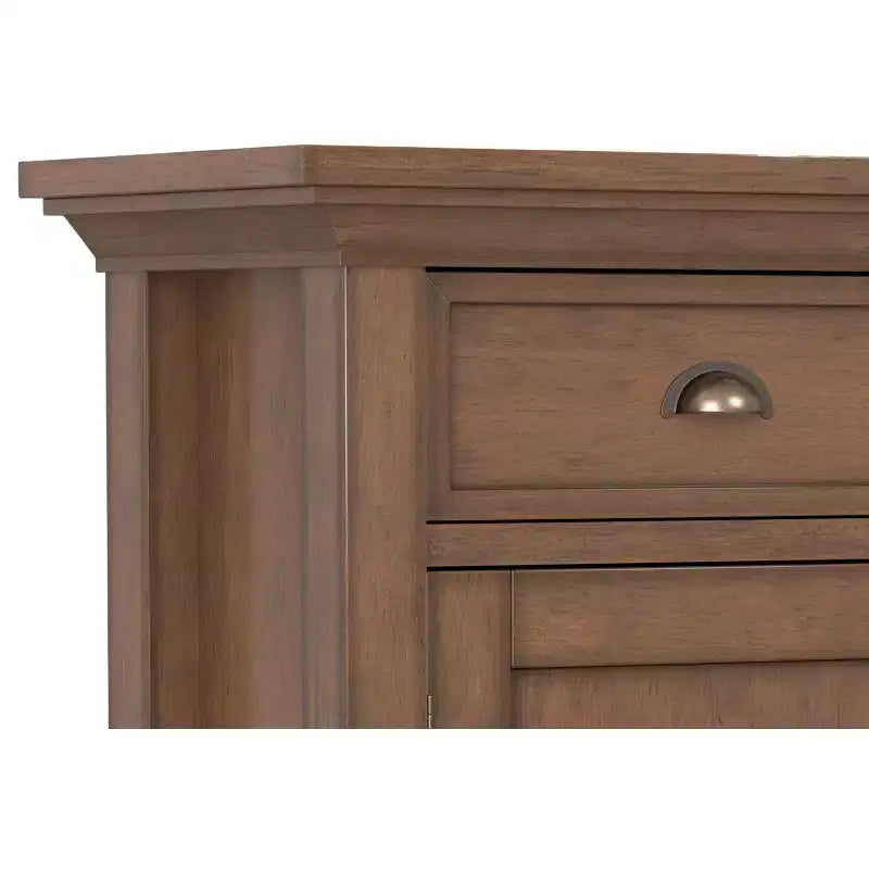 Comò a 6 cassetti con specchio, legno massiccio, finitura bianco anticato per camera da letto