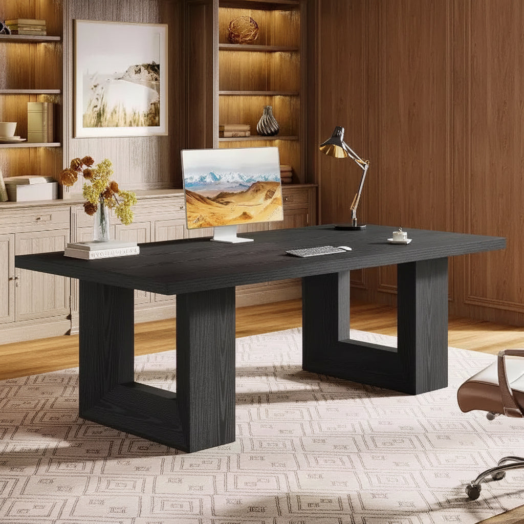 Lantine Home Office Desk, 62.99 Large Farmhouse Executive Desk, Computer Table for Office, Conference Room, Study Room (Black)