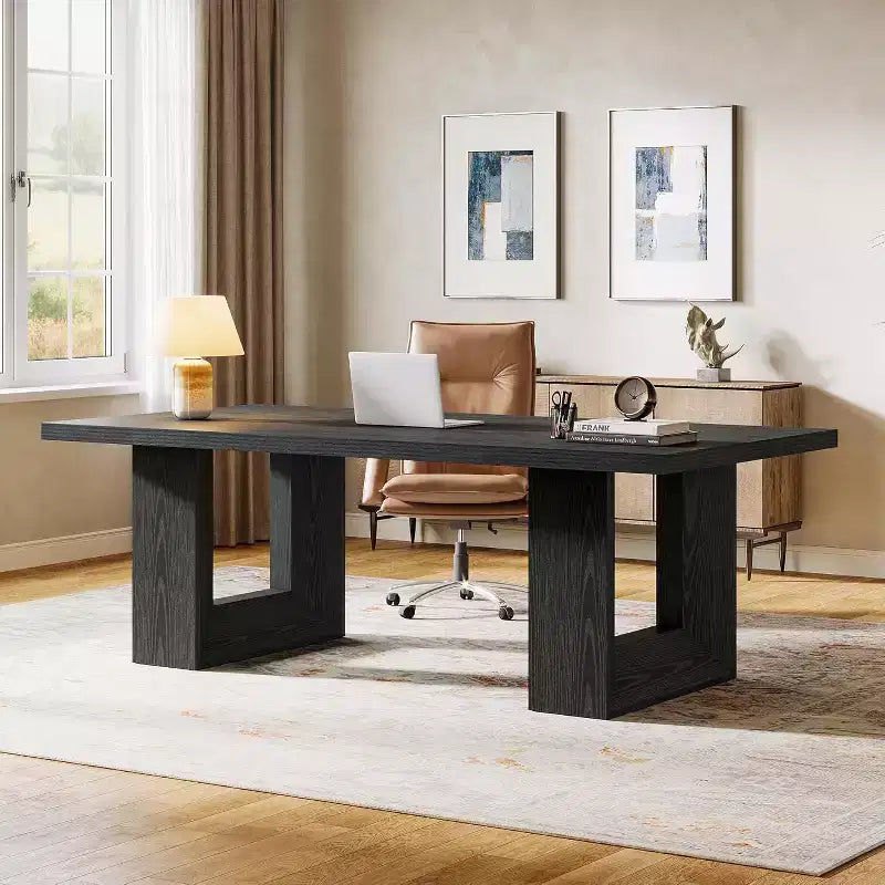 Scrivania direzionale da 63" stile fattoria, grande, per ufficio a casa, sala riunioni o studio, Nera