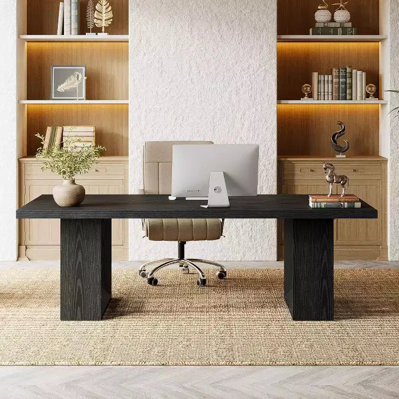 Scrivania direzionale da 63" stile fattoria, grande, per ufficio a casa, sala riunioni o studio, Nera