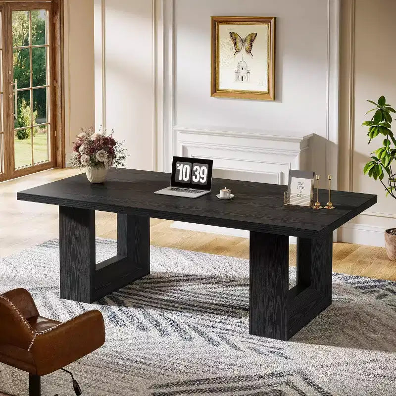 Scrivania direzionale da 63" stile fattoria, grande, per ufficio a casa, sala riunioni o studio, Nera