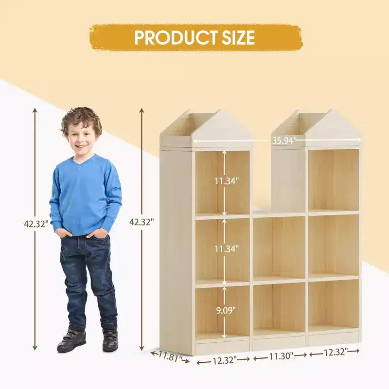 Libreria per bambini a 8 scomparti a forma di castello, contenitore per giocattoli e angolo lettura per la sala giochi