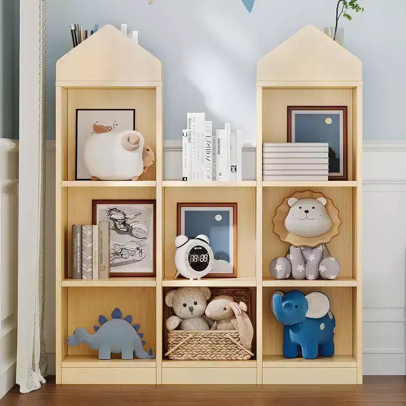 Libreria per bambini a 8 scomparti a forma di castello, contenitore per giocattoli e angolo lettura per la sala giochi
