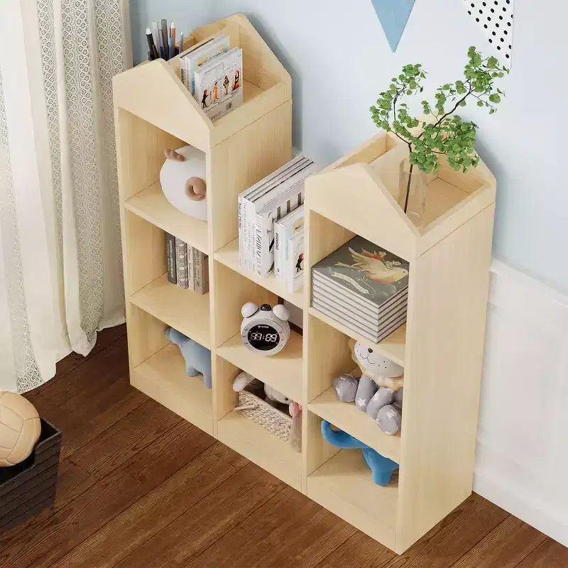 Libreria per bambini a 8 scomparti a forma di castello, contenitore per giocattoli e angolo lettura per la sala giochi