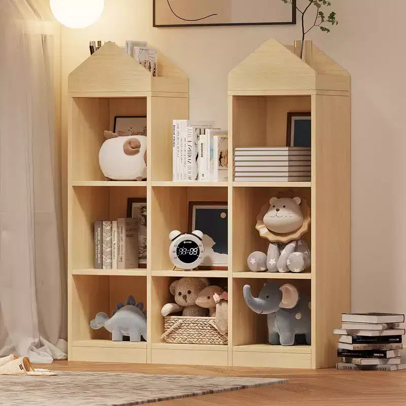 Libreria per bambini a 8 scomparti a forma di castello, contenitore per giocattoli e angolo lettura per la sala giochi