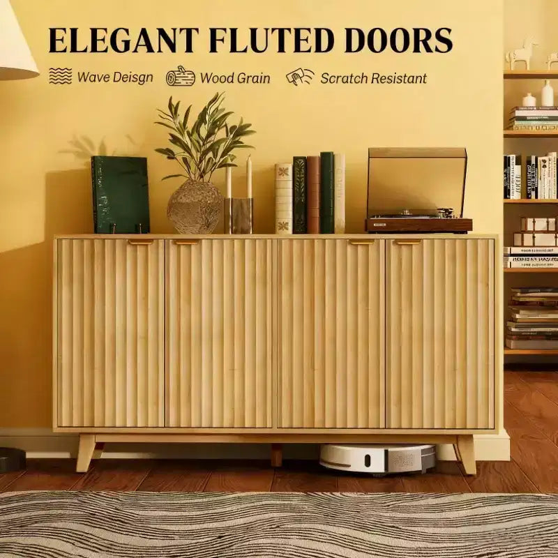 Credenza moderna con design a flauto ondulato e 2 o 4 ante per sala da pranzo o cucina