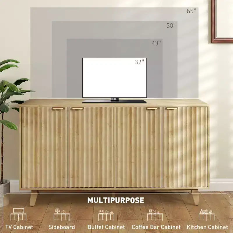 Credenza moderna con design a flauto ondulato e 2 o 4 ante per sala da pranzo o cucina