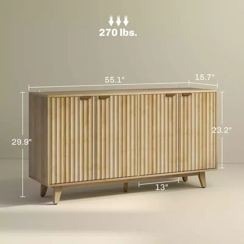Credenza moderna con design a flauto ondulato e 2 o 4 ante per sala da pranzo o cucina