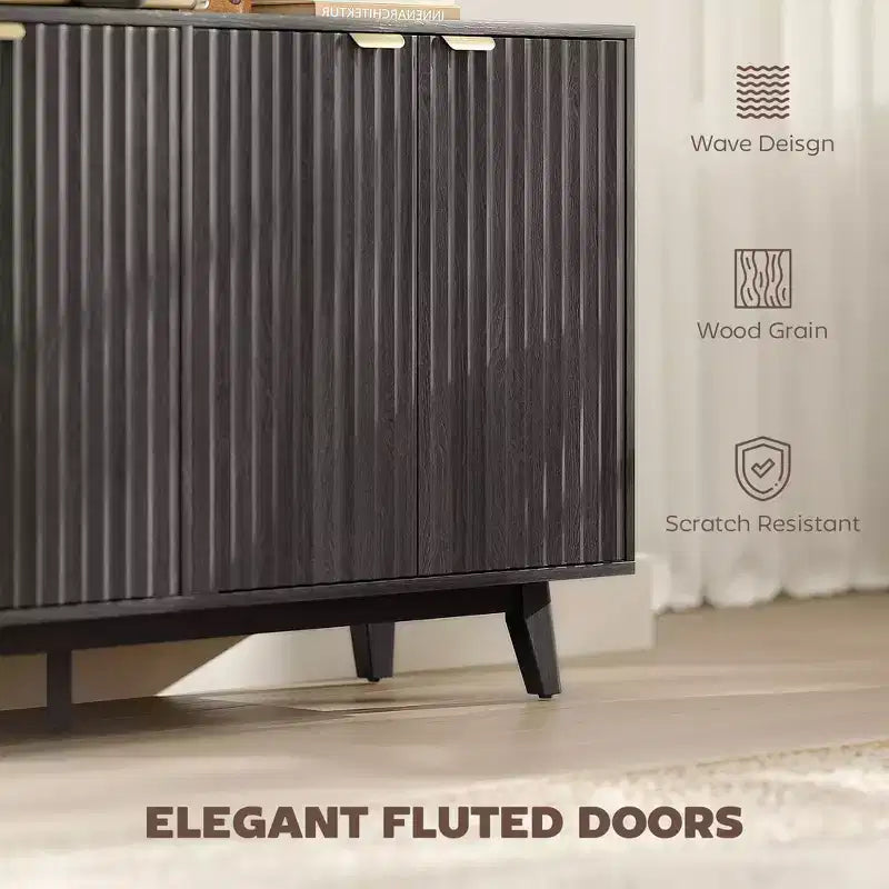 Credenza moderna con design a flauto ondulato e 2 o 4 ante per sala da pranzo o cucina