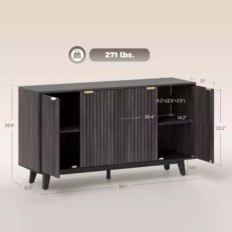 Credenza moderna con design a flauto ondulato e 2 o 4 ante per sala da pranzo o cucina