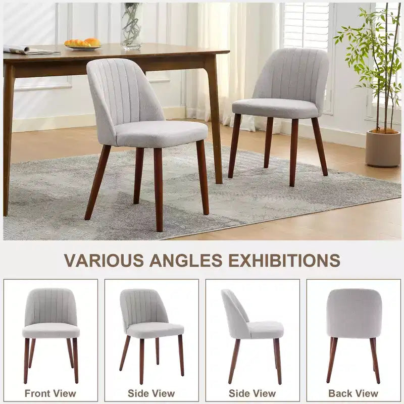 Set di 2 sedie da pranzo imbottite in tessuto di lino con gambe in legno