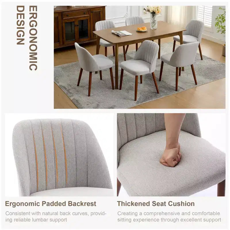 Set di 2 sedie da pranzo imbottite in tessuto di lino con gambe in legno