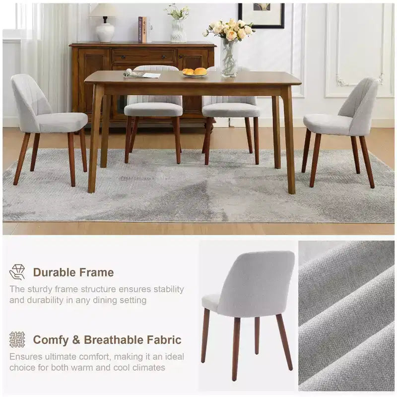Set di 2 sedie da pranzo imbottite in tessuto di lino con gambe in legno