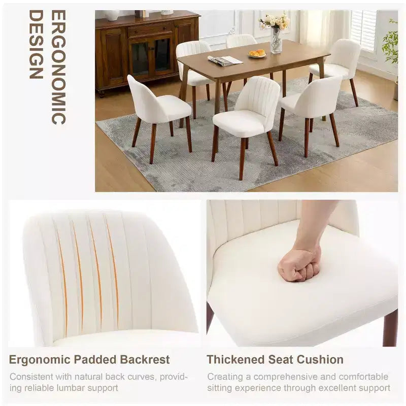 Set di 2 sedie da pranzo imbottite in tessuto di lino con gambe in legno