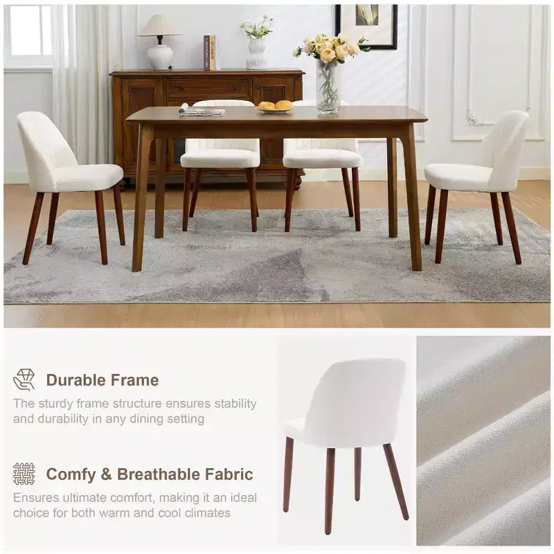 Set di 2 sedie da pranzo imbottite in tessuto di lino con gambe in legno