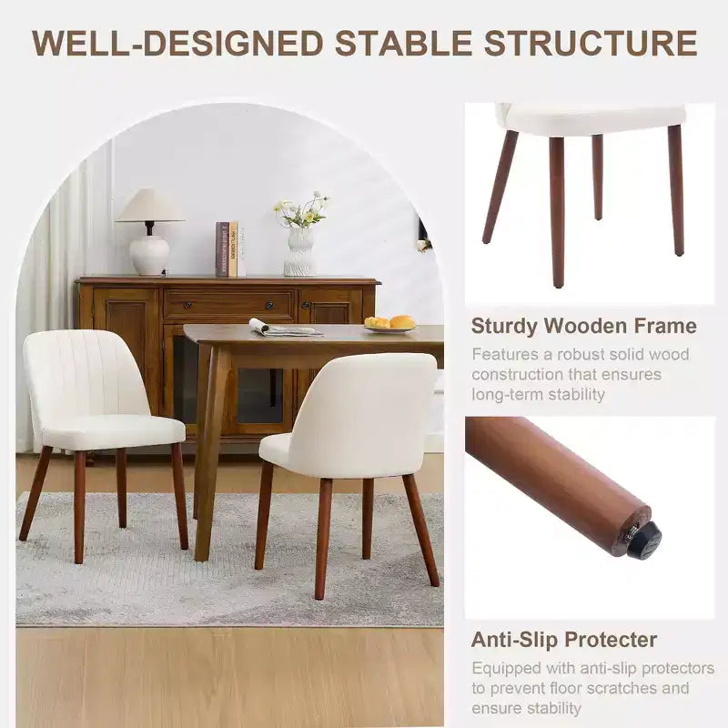 Set di 2 sedie da pranzo imbottite in tessuto di lino con gambe in legno