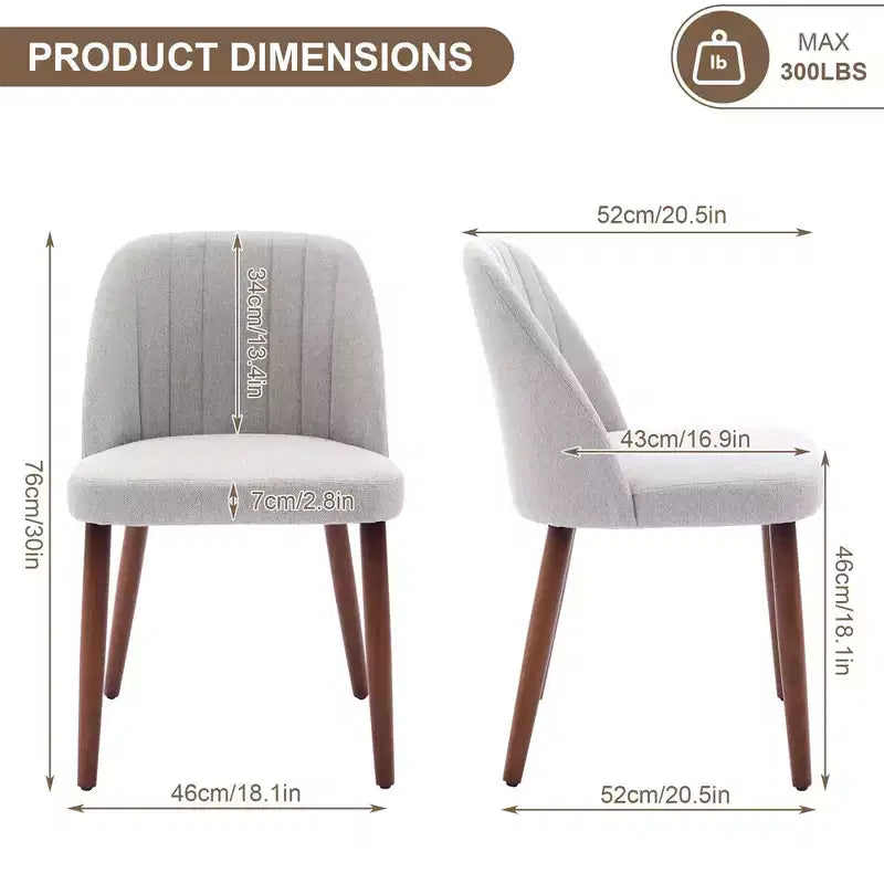 Set di 2 sedie da pranzo imbottite in tessuto di lino con gambe in legno