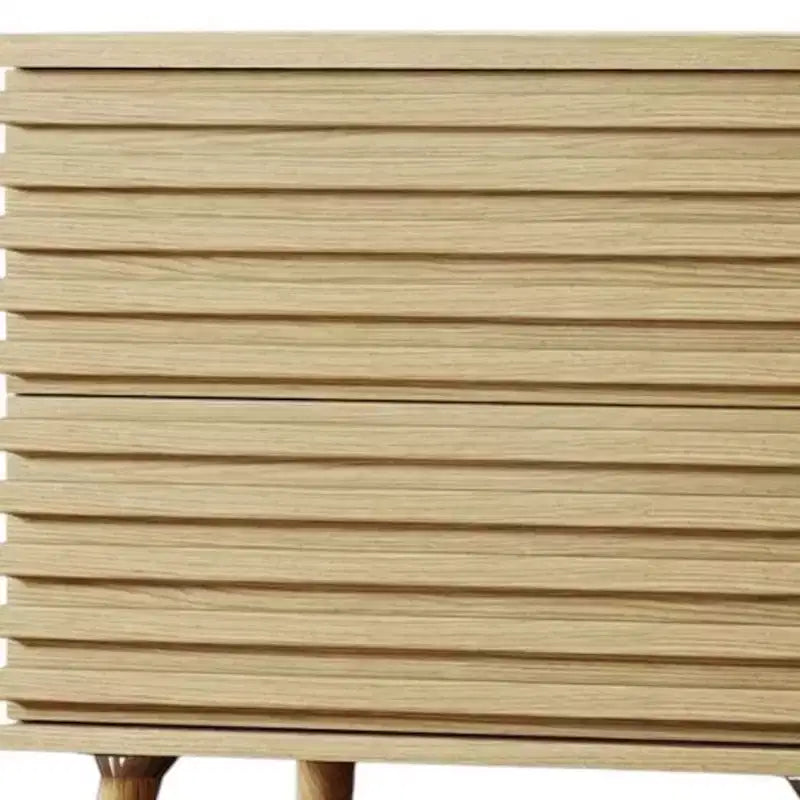 Comodino da 23" in Legno Massello Naturale con Texture Rigata e Due Cassetti a Chiusura Ammortizzata