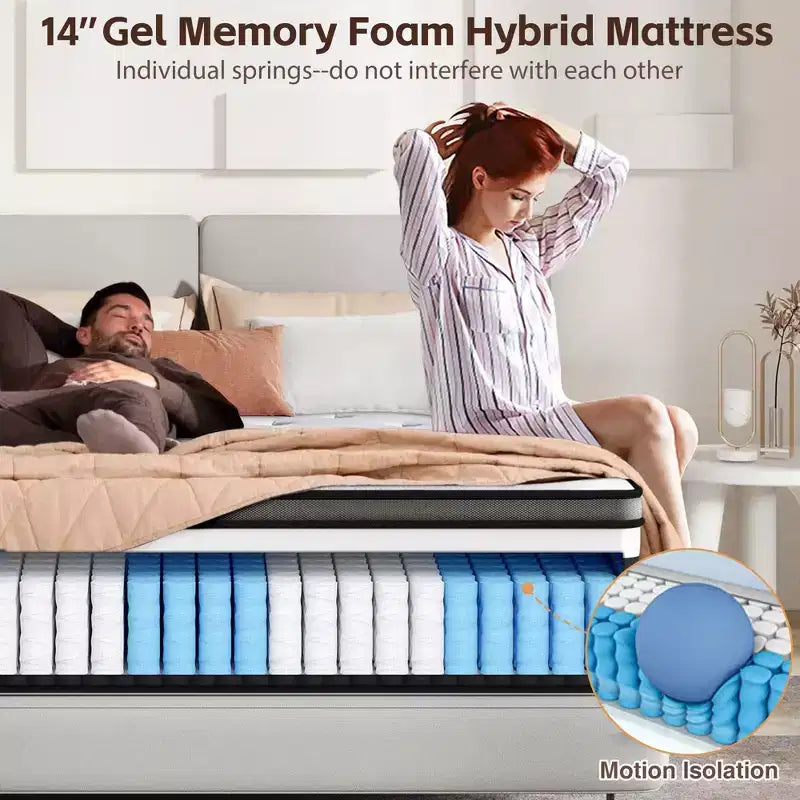 Materasso in Gel Memory Foam da 14 pollici King Size con Molle Insacchettate, Media Rigidità