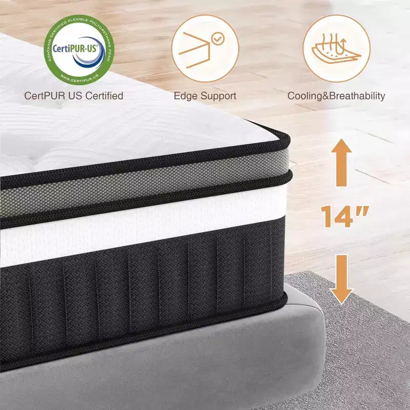 Materasso in Gel Memory Foam da 14 pollici King Size con Molle Insacchettate, Media Rigidità