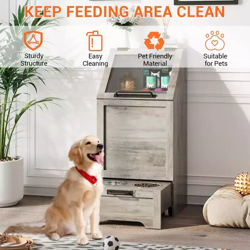 Mobile Contenitore per Cibo per Cani con Ciotola Estraibile e Ganci Laterali