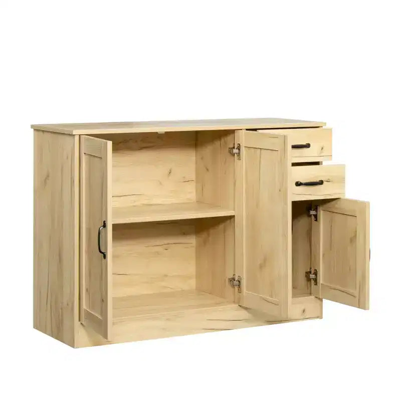 Buffet madia moderna in legno da 43,3" con 2 ante, 2 cassetti, ripiano mobile, finitura rovere, per sala da pranzo