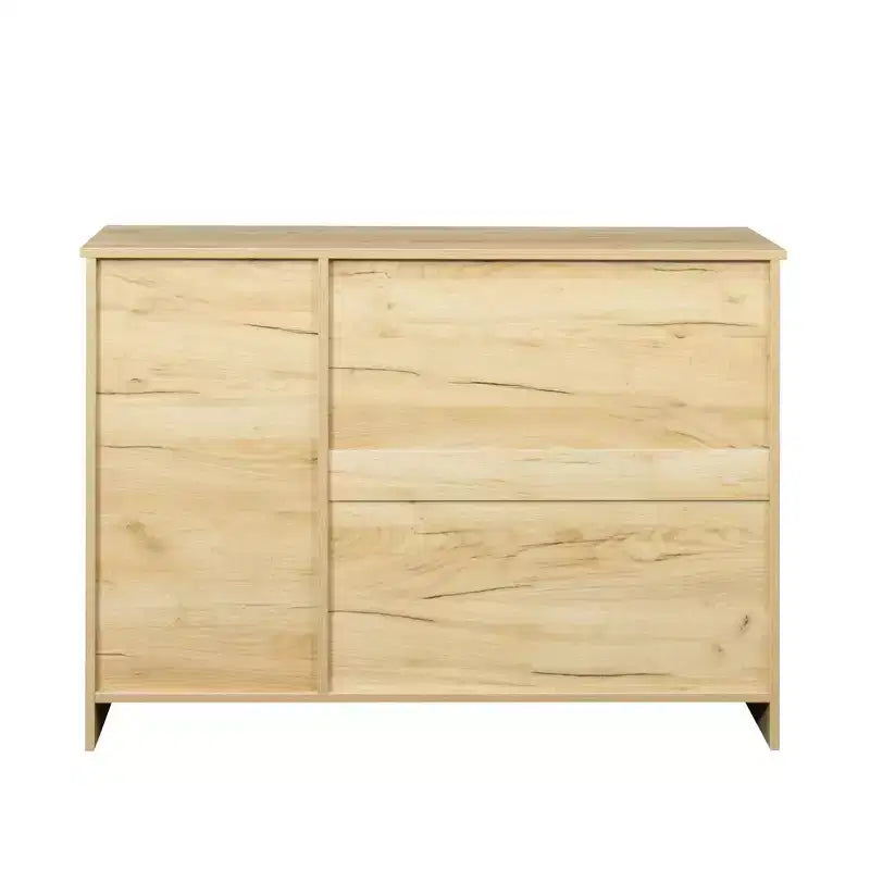 Buffet madia moderna in legno da 43,3" con 2 ante, 2 cassetti, ripiano mobile, finitura rovere, per sala da pranzo