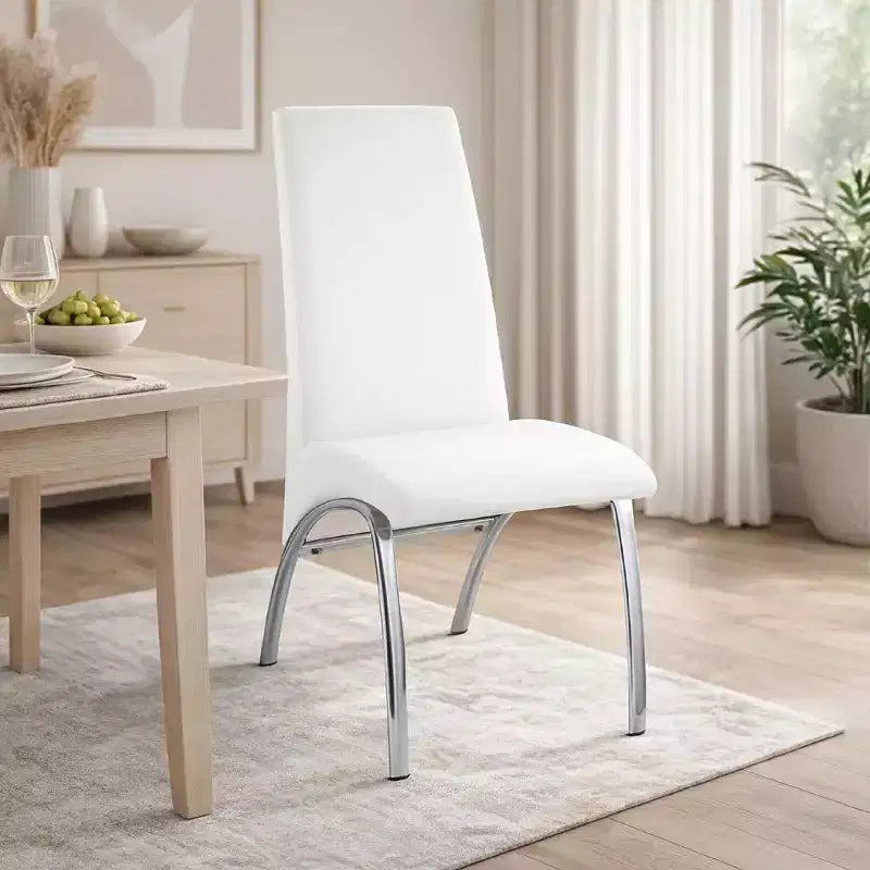 Royal Hampton Polyurethane Upholstered Metal Side Chair, Set of Two, White and Silver