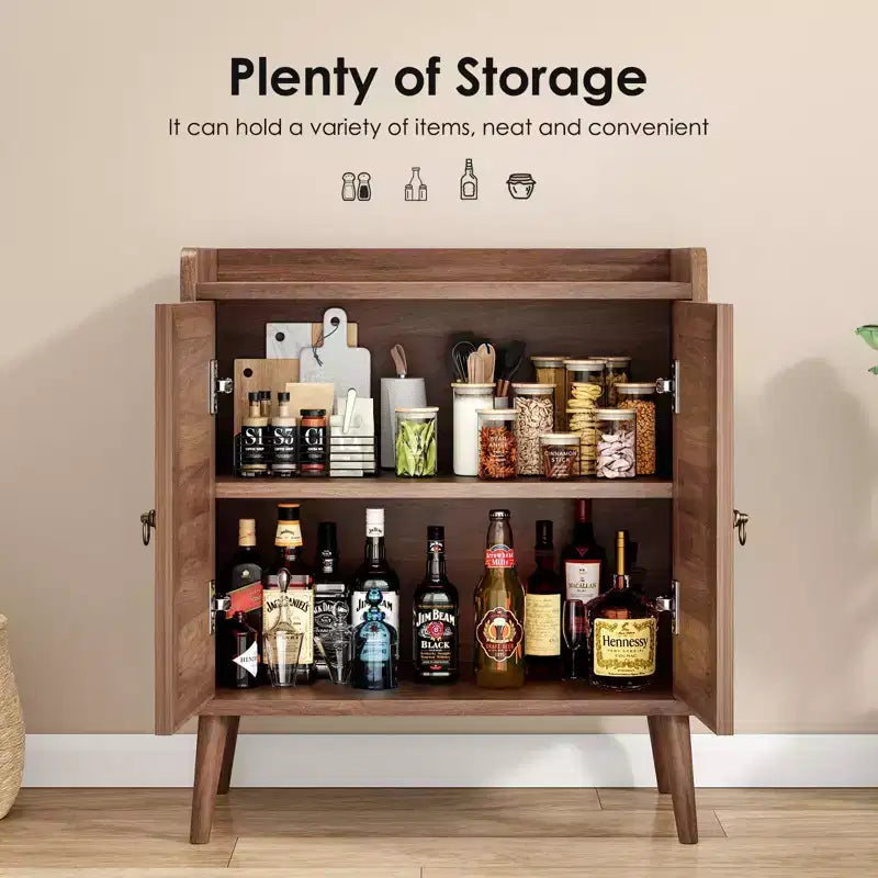 Mobile buffet con ante in rattan e listello decorativo, credenza consolle per sala da pranzo o soggiorno