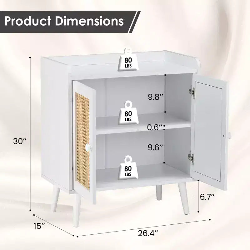 Mobile buffet con ante in rattan e listello decorativo, credenza consolle per sala da pranzo o soggiorno