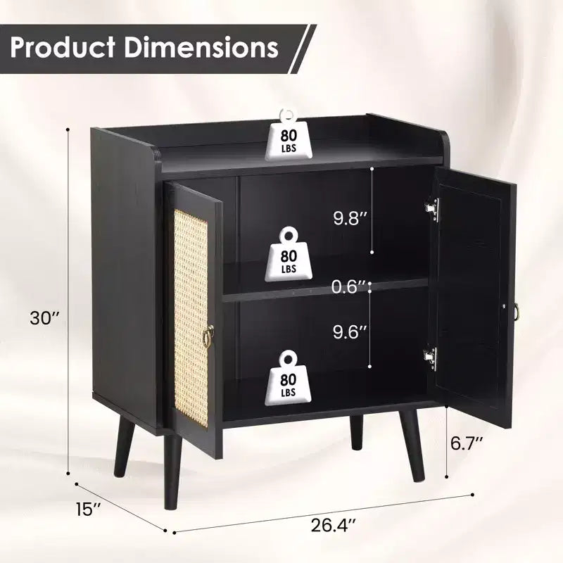 Mobile buffet con ante in rattan e listello decorativo, credenza consolle per sala da pranzo o soggiorno